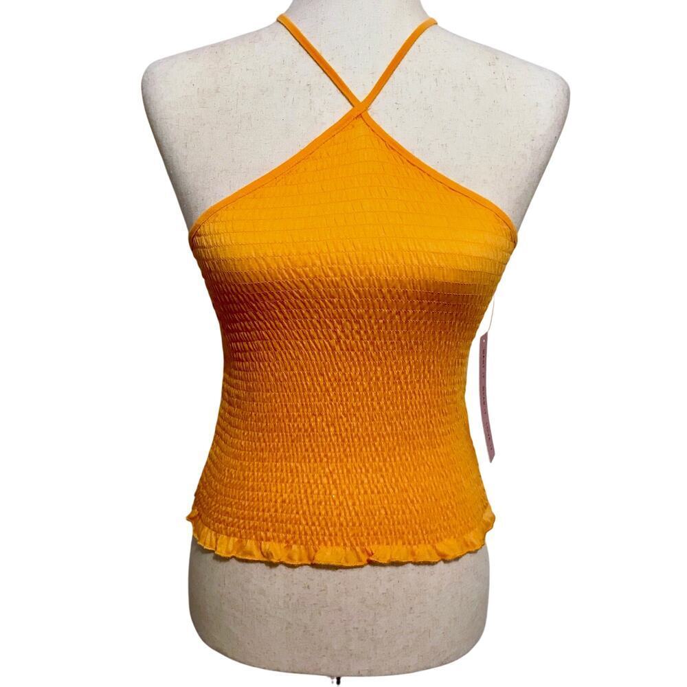 Crave Fame NWT Orange Smocked High Neck Top Juniors S